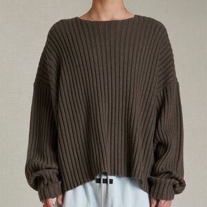Fear of God Essentials Forest Green Ribbed Raw Neck Sweater Size Medium